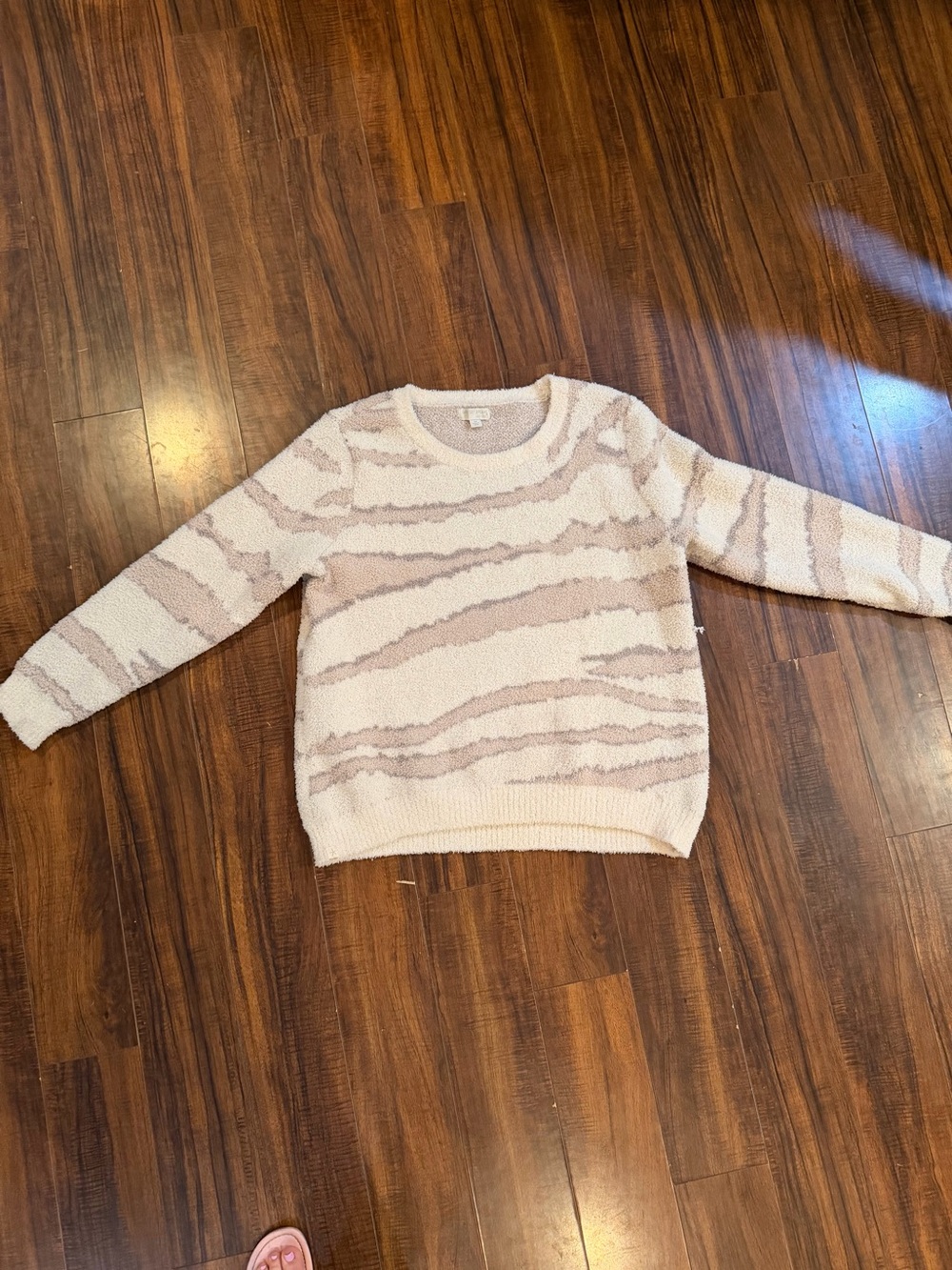 Barefoot Dreams Cream & Taupe Striped Plush Crewneck Sweater